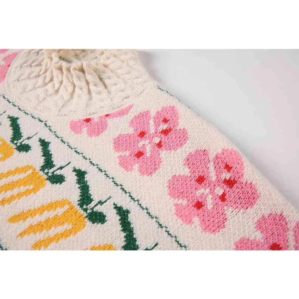 Polagram Floral Knit Sweater Stand Collar Elegant Sweet Pullover - Picture 16 of 17
